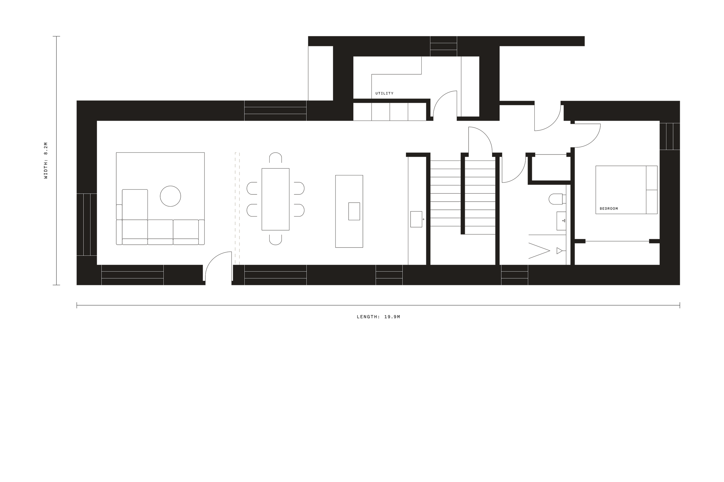 Ground floor plan of the Coldwells Build Passivhaus, Davidson.