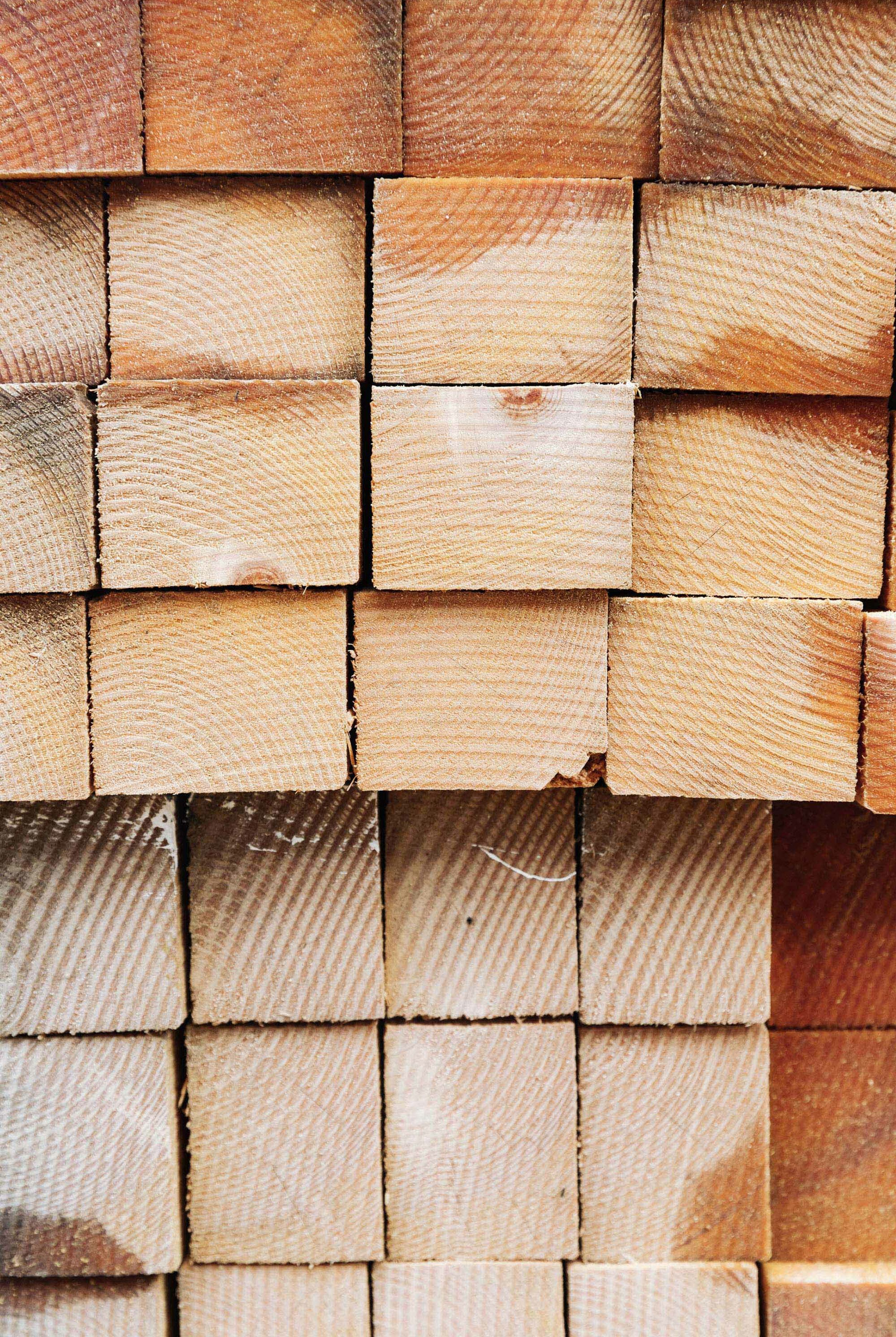 Timber stacked in piles at a construction site.